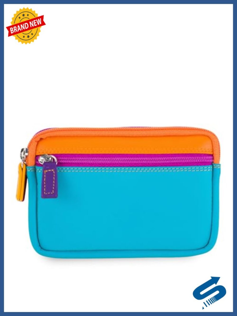 Leather Double Zip Purse with Coin Pocket & Card Slot